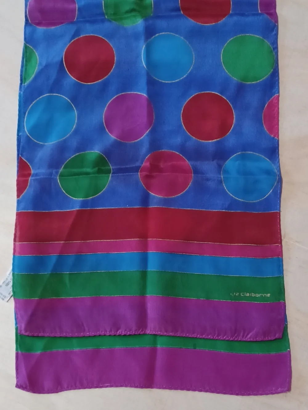 Vintage 1991 Liz Cliborne Silk Oblong Scarf 52×10 Made In Japan Polka Dot